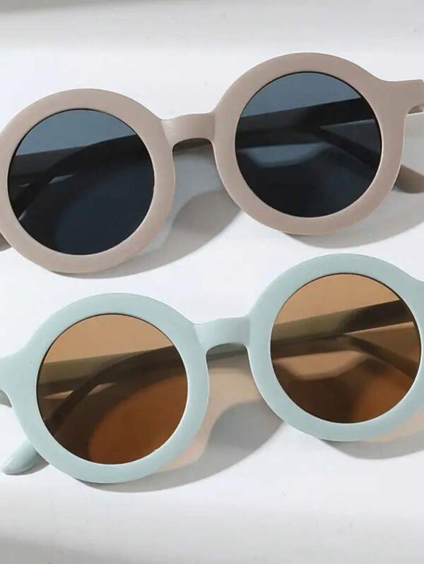 2 peças/Conjunto Óculos Decorativos Círculo Fofos na Cor Café e Azul, Óculos Fashionistas Perfeitos para Adolescentes, Pequeno Presente