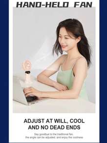 1 pezzo Ventilatore portatile ricaricabile USB a colore unito, lunga durata della batteria, alta velocità del vento, con supporto, dimensioni mini, display LCD, multifunzione, adatto come regalo, per rinfrescarsi d'estate, per uso all'aperto, sport, lavoro, viaggio, spiaggia, campeggio, casa, ufficio, studio