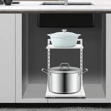 2 Tiers Pot Rack Organizer, Adjustable Pot Pan Stand Organizer Rack, Detachable Kitchen Pan Holder Organiser Stand For Kitchen Counter Cabinet - White - View 3