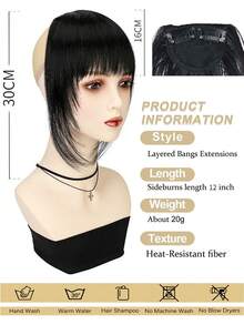 自然直发合成分层刘海高温纤维夹式全刘海带发绺 12 英寸 - 彩色 - 查看 2