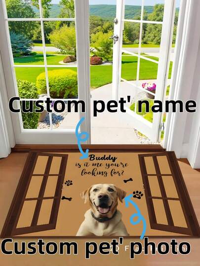 1 pieza Felpudo personalizable con tema de mascota y foto y texto, adecuado para patio, baño, etc. Tamaño: 40*60cm, 80*120cm