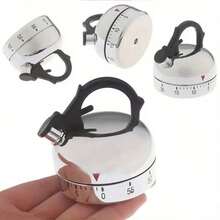 1pc 60 Minute Kitchen Timer Alarm Mechanical Teapot Shaped Timer Clock Counting Tools - Silver - View 6