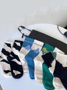 4 Pairs Of Men's And Women's Spring And Summer Black And White Striped Matching Joker Stockings