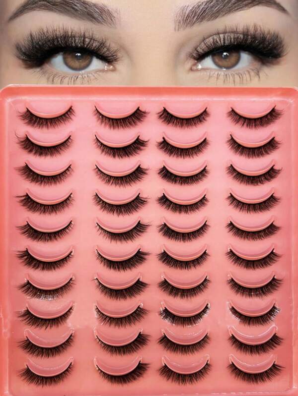 20 زوج من رموش العين القطة القصيرة الطبيعية المنظر الفاخر الكثيف الخفيف من الرموش الصناعية المصنوعة من الفرو (7-14 مم)، مناسبة للمكياج اليومي