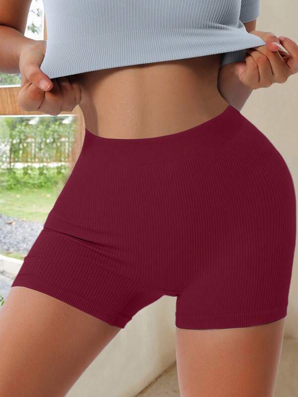 High Waist Breathable Stretchy Comfort Soft Seamless Boyshorts, Simple Design Intimates Ribbed Panties For Women - Lingerie & Underwear Essentials For Everyday Wear