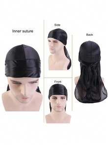 1/2pcs Men Durag Solid Color Silk Elastic Strap Fashionable Pirate Cap, Casual Comfortable Breathable Soft Headwrap Unisex Pirate Hat Pirate Costume