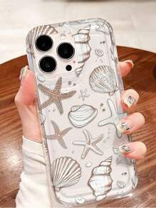 1pc Brown Series Shell, Starfish, Seashell Marine Element Transparent Airbag Anti-Drop Phone Case, TPU Material, Suitable As Holiday Gift Compatible With IPhone Xs/Xsmax/Xr/11 12 13 14 15 16pro/Promax/14 15 16plus Waterproof Shockproof Scratch Resistant