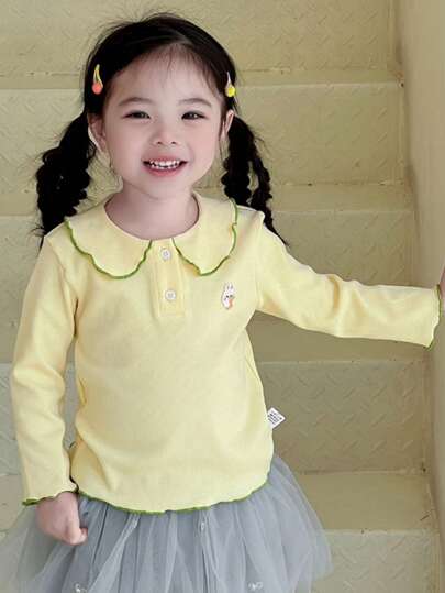 1pc Young Girls/Baby Girls Fashionable Versatile Long Sleeve Knit Undershirt, Autumn/Winter T-Shirt