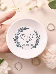 1/2/5Pcs Personalized Name Ceramic Ring Plates, Custom Jewelry Boxes, Customized Engagement Gifts, Customizable First Marriage Ring Plates, Bride And Groom Gifts, Bride Proposal Gifts, Bride Showers, Anniversary Gifts, Personalized Ring Plates Back To School - Style a - View 2