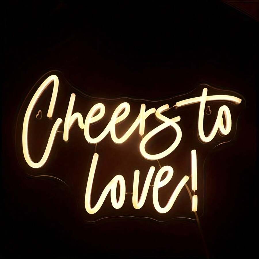 NEON FINE NF Cheers To Love 霓虹灯 - USB 供电壁挂式暖白色 LED 照明，适用于家庭、酒吧、婚礼和派对装饰 - 塑料金属装饰内墙艺术，家居氛围照明 - 文字 - 查看 1