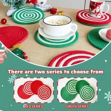 4pcs Mixed Christmas Series Round Woven Placemats, 7.09inch (18cm) Diameter, Thick Heatproof Coasters Made Of Braided Rope In Assorted Styles, Suitable For Cups, Pots, Bowls As Christmas Gifts