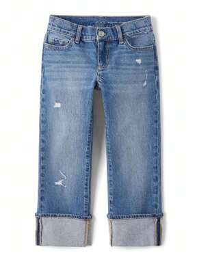 The Children's PLACE Jeans rectos con puño enrollado R para niñas