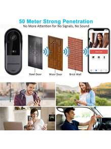 Timbre inalámbrico inteligente, cámara de video para puerta WiFi HD, audio bidireccional, visión nocturna, control remoto por aplicación, montaje autoadhesivo, doméstica, timbre inalámbrico para el hogar, monitoreo de visitantes, diseño portátil