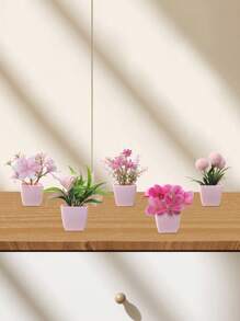1pc/5pcs Mini Pink Potted Plants, Artificial Rose & Chrysanthemum Bonsai, Suitable For Wedding Party Decor, Home, Restaurant, Office, Mother's Day, Banquet Table Centerpiece - Pink - View 12