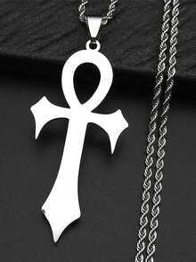 Collar con colgante de cruz egipcia gótica, llave de la vida, de acero inoxidable en color dorado o plateado, talismán religioso - collar - Ver 21