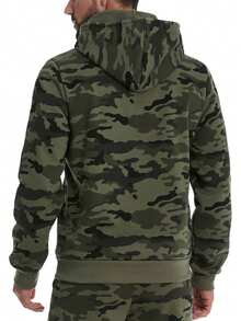 Herren Camouflage Reißverschluss Kapuzenpullover, weiches Mischgewebe, warme Thermofütterung, Tasche, Outdoor Sport, Herbst/Winter, Langarm Oberteil - Armeegrün - Übersicht 3