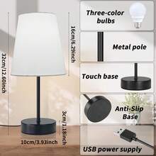 Bedside Lamp With USB Plug In - Touch Control Table Lamp For Bedroom 3 Way Dimmable Nightstand Lamp With White Flaxen Fabric Shade For Living Room, Dorm, Home Office (LED Bulb Included) - 3 Colors - View 5