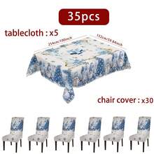 1/4/5/6/35 peças Presente de Natal Azul Gelo, Papai Noel, Árvore de Natal, Conjunto de Toalha de Mesa com Estampa Digital e Capa para Cadeira - Toalha de Mesa Decorativa Lavável à Prova de Poeira para Móveis Internos, Adequada para Decoração de Sala de Jantar Interna, Reuniões Familiares, Presentes, Decoração de Festas de Fim de Ano