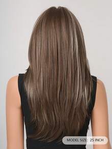 26英寸耐热合成长卷发假发，中分，黑棕色，自然柔顺逼真，适合日常佩戴（不含配饰） - 間色 - 查看 7