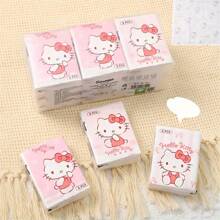 Sanrio 9pcs Sanrio HelloKitty 9-Pack Co Branded Handkerchief Paper, KT Cat Printed Chiffon Paper, Portable Face Towel Paper, Perfect For Work, Spring/Summer Travel Vacation Sanrio For Hello Kitty Tissue - Cute Cartoon Printed Thick Tissue, Suitable For Students, Work, Travel, Spring/Summer Use, Accessories For Hello Kitty