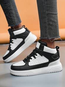 ​Women's Black Hi-Top Chain-Friendly Sneakers - White Accent Non-Slip Shoes For Ripped & Frayed Jeans, All-Weather Wear​ - 黑與白 - 查看 4