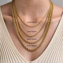Gold Twist Necklaces Choker For Women, Dainty Gold Twist Chain Titanium Steel Necklace Women Cuban Link Paperclip Rope Chain Toggle Clasp Stainless Steel Necklace Fashion Adjustable Chunky Jewelry Gift Set For Women Amd Couple(Size 2/3/4/5MM) - Gold - View 17