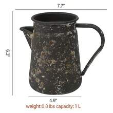 Z2 BellaDecor Vintage Pitcher Vase Rustic Farmhouse Vase For Flowers Vintage Metal Milk Jug Small Decorative Pitcher Shabby Chic Decor For Home, Kitchen, Bathroom, Gray