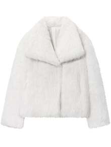 人造皮草外套，女士秋季外套，皮草大衣，女式大衣，白色，黑色，酒红色，灰色，米色，红色外套，皮草上衣，蓬松外套 - 白色 - 查看 1