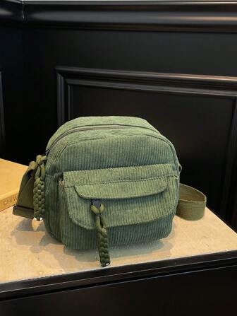 Multifunctional Mini Corduroy Handbag, Zipper Closure, Fashionable Minimalist Design Shoulder Crossbody Bag, Versatile For Daily Use For Women