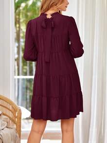 Women's Spring Casual Flowy Long Sleeve Dress Ruffle Tier Dresses - 酒紅色 - 查看 2