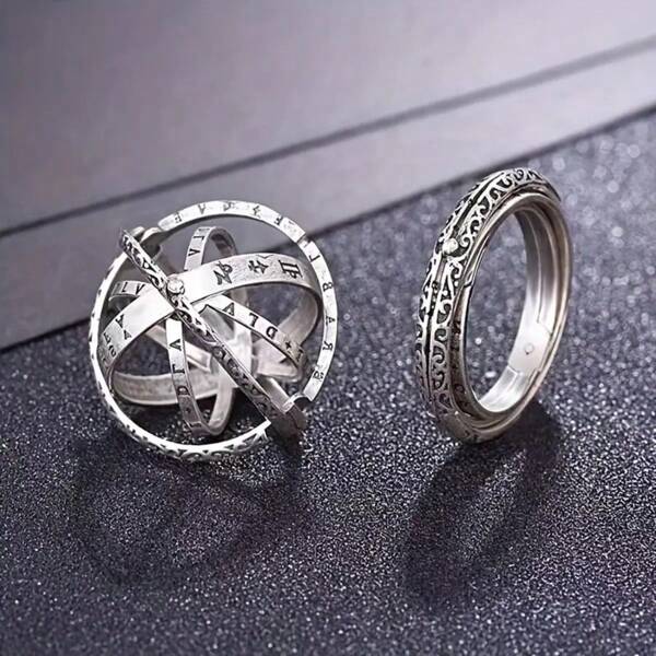 1 pièce Bague pivotante astronomique de 1,8 cm de diamètre. Pendentif de charme rétro exquis en acier blanc plaqué avec déformation et rotation. Accessoires de bijouterie DIY pour bracelet, collier et boucles d'oreilles