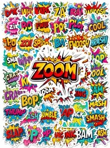 50张漫画音效贴纸，卡通音效贴花，活力动漫爆裂帧，卡通拟声词。防水乙烯基贴纸，适用于日记本、滑板、头盔、手机、派对礼品、节日礼物、角色扮演道具、返校时的流行文化装饰，适用于木材、玻璃、金属、陶瓷表面