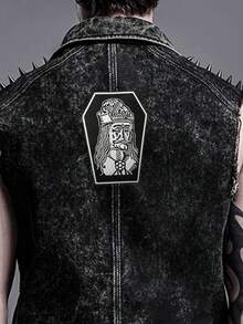 1 pièce Patch brodé cercueil gothique punk vampire - design humoristique d'ailes de chauve-souris avec emblème en feuille pour vestes, casquettes de camionneur, sacs - broderie blanc et noir, tissu, cadeau gothique , décoration de haute qualité