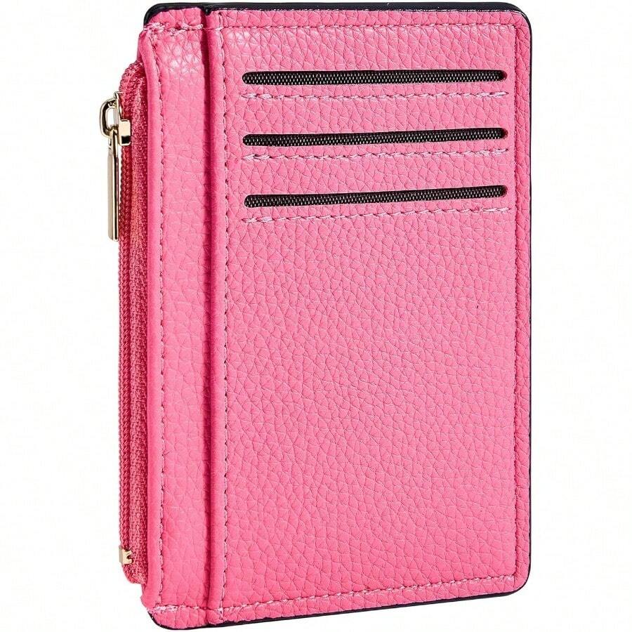 Credit Card Holder For Women Slim Minimalist Front Pocket RFID Blocking Wallet Small Compact Card Case With ID Window Pink-0029 - Pink - View 1