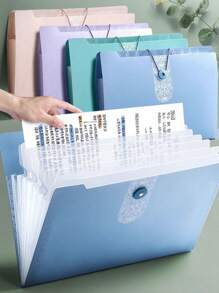 (Random Color Stickers) 1pc Pink 5-Grid Accordion File Folder, Student Test Paper Holder, Cute Transparent Multi-Layer A4 Document Organizer Bag