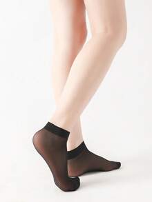 10 Pairs Solid Color Mesh Sheer Ankle Socks For Daily Wear - Black - View 3