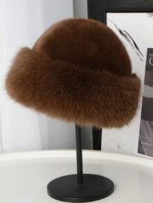 1件圣诞礼物，时尚女士冬季款式，厚实保暖的人造毛皮，简约时尚，蒙古风人造毛皮户外渔夫帽