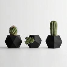 ORIZZONTE Geometric Succulent Plant Pot Set – 3 Piece Modern Faceted Design Pots For Cactus And Succulents, Indoor Decoration For Home Or Office, Selectable Colors, – 100% Made In Italy, Shipping From Italy - Black - View 3