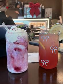 500ml 蝴蝶装饰杯、咖啡玻璃吸管杯、奶茶杯、抹茶杯——送给朋友的最佳礼物选择！ - 彩色 - 查看 5