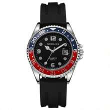 Men's Magnifying Glass Calendar & Street - Style Submariner Green Quartz Wristwatch----