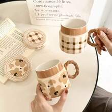 1PC Vintage Style Ceramic Mug, Beautiful Social Media Favorite Mug, Luxury Gift Mug With Lid, Personalized Coffee Mug Back To School - Multicolor - View 10