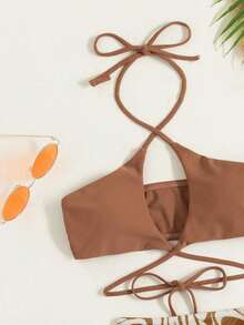 El bikini de 3 piezas con estampado de mármol para mujer es moderno, sexy y elegante. Es una prenda imprescindible para las vacaciones en la playa y la piscina. Tiene un estilo elegante y una calidad excelente. - Marrón - Ver 6