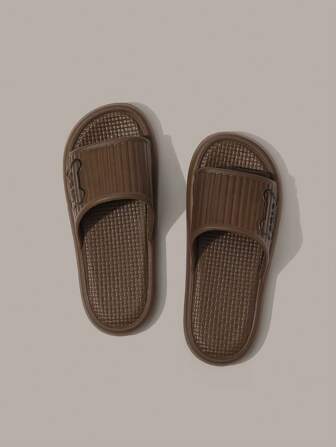 Men's Casual Cartoon Letter Print Smooth Anti-Slip Slide Sandals, Summer Breathable Non-Slip Soft Sole Indoor Slippers, Waterproof Quiet Slippers, Open Toe
