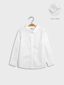 小男孩简约白色长袖纽扣前领衬衫,四季皆宜 - 白色 - 查看 3
