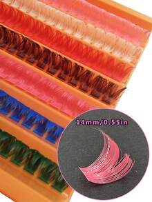 Asiteo 112pcs D Curl 100D Colored Fluffy False Eyelashes, Single Strand Fake Lashes, Natural Colors - Pink, Green, White, Red, Blue, Brown, Soft Fan-Shaped Single Strand Colored Lashes For DIY At Home - D - 查看 4