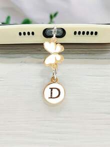 1 件双面圆形字母 A-Z 和蝴蝶吊饰防尘塞，DIY 金属手机装饰