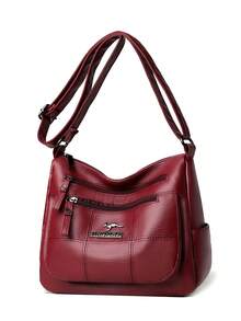 Túi xách da mềm nhiều lớp, Túi đeo vai thời trang, đa năng, dành cho phụ nữ trung niên, dung tích lớn - Màu Đỏ Sâu - Xem 5