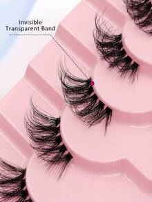 Asiteo 7 Pairs Semi-Transparent False Eyelashes, 3D Faux Mink Cat Eye Lashes, Fluffy Soft Natural Long Reusable False Eyelashes - Half Eyelashes - View 3