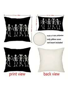 Spooky Halloween Skull Throw Pillow Cover - Zippered, Hand-Washable Polyester Cushion Case For Sofa & Bedroom Decor, 11.8x19.7in Or 17.7x17.7in - Perfect For Home & Party,Fall Decor,Autumn Decor,Room Decor