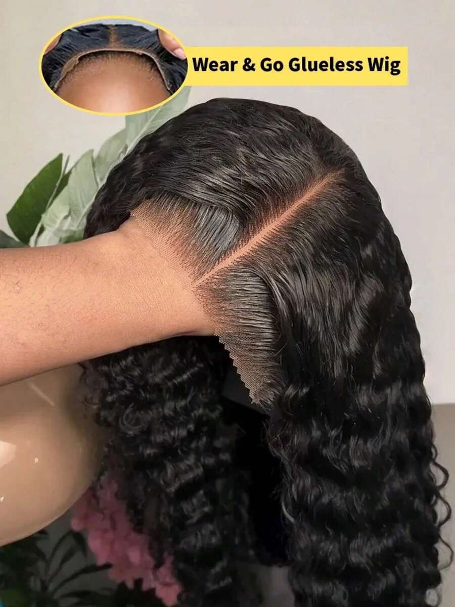 250% Density 40 42 Inch Glueless Put On And Go 5x5 Lace Closure Deep Wave 13x6 Lace Front Wigs Human Hair Pre Plucked With Baby Hair 250% Density HD Transparent 13x4 Lace Frontal Wigs For Women Human Hair Lace Front Wigs Deep Curly Lace Front Wig No Glue Needed Ready To Go Human Hair Wig Highlight Ombre - Natural Black - Xem 1